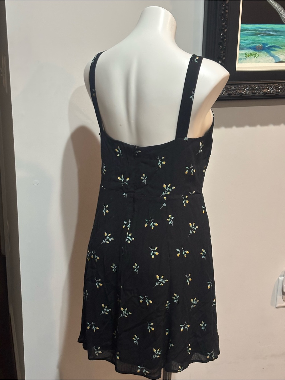 Lulu's Black Mini Dress with Tiny Floral Sprigs - Picture 3 of 6